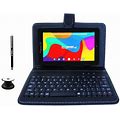 Linsay 7" Quad Core 2GB RAM 64Gb Storage Android 13 Tablet With Keyboard Black, Pop Holder And Pen Stylus