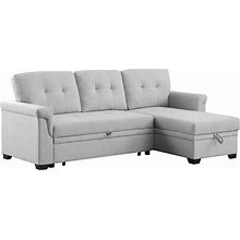 Destiny Linen Reversible Sleeper Sectional Sofa With Storage Chaise, Light Gray, Sofabeds, By Lilola Living