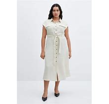 MANGO - 100% Linen Shirty Dress Sand - 20 - Women