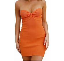 Ernkv Women's Mini Bodycon Dress Clearance Solid Color Summer Beach Vintage Boho Strapless Dress Clothing Criss Cross Slim Holiday Sleeveless Orange L