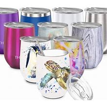 Insulated Stainless Steel Wine Tumbler, Thily Stemless Wine Glass With Lid And Straw, Cute Travel Cup Keep Cold For Coffee, Cocktails, Sea Turtle