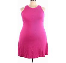Ambiance Casual Dress - Mini High Neck Sleeveless: Pink Solid Dresses - Women's Size 3X