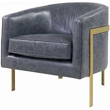 New Pacific Direct Harrod 19.5" PU Leather Accent Chair In Midnight Gray/Gold, Arm Chairs