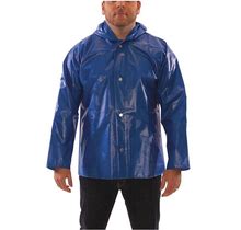 Tingley Rain Jacket: Rain Jacket, 5XL, Blue, Snaps With Storm Flap, Attached Hood, 0 Pockets, Hip Lg Model: J22161