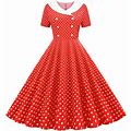 Dresses For Women 2023 Casual Clearance Short Sleeve V-Neck Dress Button Pattern Birthday Dress Polka Dots Daily Maxi Dress,Red,XL