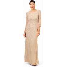 Adrianna Papell Long Sleeve Beaded Long Gown With Starburst Bead Pattern Women's Dress Biscotti : 2