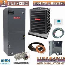 3 Ton 14.3 SEER2 Goodman AC Heat Pump System + Install Kit GSZB403610 AMST36BU14