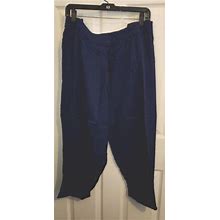 Woman Within Womens Navy Blue Woven Cotton Capri Pants Elastic Waist