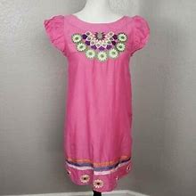 Karlie Womens A Line Dress Cotton Silk Pink Floral Embroidered Side