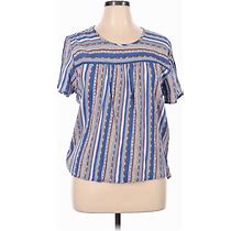 North Style Short Sleeve Blouse: Blue Print Tops - Women's Size 1X