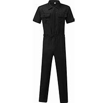 Mens One Piece Jumpsuit Casual Short Sleeve Jumper Fashion Solid Color Jumper Sweatsuit Cargo Jumpsuits Black