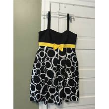 LIZ CLAIBORNE Black White Yellow Sleeveless Dress Petite 14P Adorable!