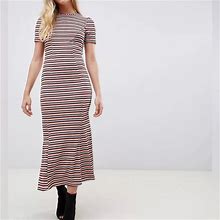 Asos Dresses | Asos Petite Dress Womens Flared City Stripe Rib Midi | Color: Black/Pink/Red/Tan/White | Size: 2
