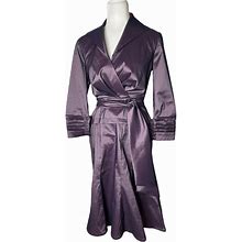 Tadashi Shoji Dresses | Tadashi Shogi Vintage 1980S Plum Taffeta Tea Length Wrap Top Midi Dress | Color: Purple | Size: 12