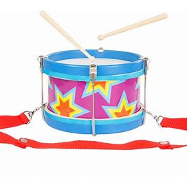 Double-Sided Toy Marching Drum With Adjustable Strap And Two Wooden Drum Sticks By Hey! Play!