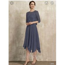 Jjs House Scoop Neck Tea Length Chiffon Lace Cocktail Dress With