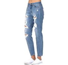 Judy Blue Women's High Waist Distressed Slim Boyfriend Jeans