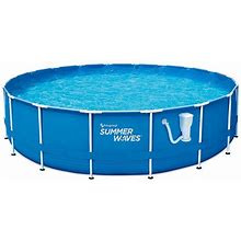 Summer Waves Active 18 Foot Metal Frame Above Ground Pool Set With Filter Pump, Brt Blue