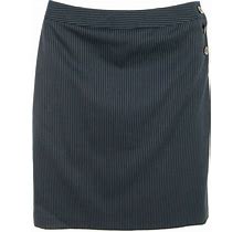 Talbots Petite Stretch Skirt Knee Length Womens 8 Blue Striped Slit