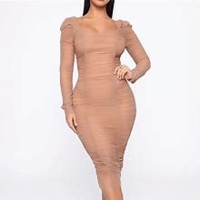 Ruched Mini Dress | Color: Tan | Size: Xs