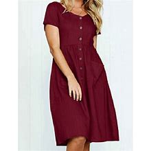 NEW Valphsio Button Down Short Sleeve Dress Casual Ruched Dress With Pockets