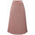 Pink Womens Dresses Womens Solid Pleated Elegant Midi Elastic Waist Maxi Skirt Dresses For Women 2024