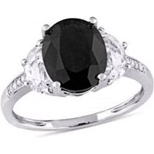 Belk & Co 4 3/8 Ct Tgw Black Sapphire, Created White Sapphire And Diamond Accent Cocktail Ring In Sterling Silver, 7