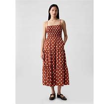 Women's Smocked Tiered Midi Dress By Gap Brown Polka Dot Petite Size M
