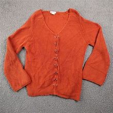 Venus Sweater Women's Large Orange Knit Tie Up Stretch