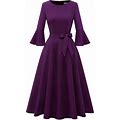 Homrain Women's Elegant Bell Sleeve Cocktail Party Dresses For Wedding Guest Fit And Flare Modest Church Midi Evening Dress