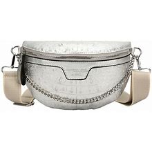 Pixnontea Women's Silver Women Chest Bag Pu Crocodile Pattern Handbag Solid Color Belt Bag (Silver)