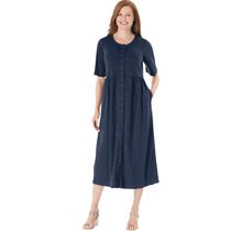 Plus Size Women's Button-Front Essential Dress By Woman Within In Navy (Size S)