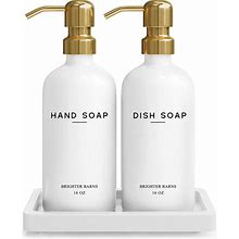 Luxury Glass Hand And Dish Soap Dispenser Set By Brighter Barns - Kitchen Soap Dispenser Set With Tray - Gold Soap Dispenser For Kitchen Sink -