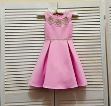 Pink Pageant Interview Cocktail Dress With Beaded Neckline/ Knee Length Dress/ Girl Interview Outfit/ Custom Pageant Dresses