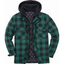ZENTHACE Men's Thicken Plaid Hooded Flannel Shirt Jacket With Quilted Lined