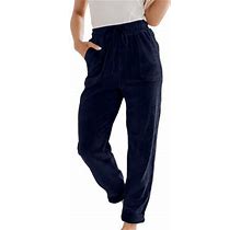Blvb Women's Corduroy Pants Spring Fall Fashion 2024 Elastic High Waisted Straight Leg Trousers Work Pants With Pockets Dark Blue