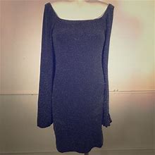 Leith Dresses | Leith Metallic Jersey Knit Dress | Color: Black/Silver | Size: L