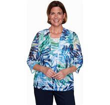 Alfred Dunner Women's Watercolor Leaf Printed Two For One Top