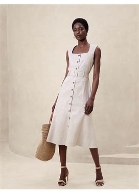 Women's Linen-Blend Button Midi Dress Flax Regular Size 16