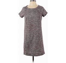 Ann Taylor LOFT Outlet Casual Dress - Shift Crew Neck Short Sleeve: Burgundy Tweed Dresses - Women's Size Small Petite