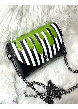 Glitter Beetlejuice Inspired Faux Leather Purse | Small Crossbody Purse | Black And White Stripes