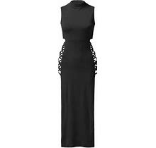 Spring Dresses For Women 2023 Round Neck Solid Sleeveless Side Slit Black Dress