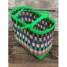 Woven Guatemalan Transparent Green And Multi Color Plastic Market Basket Strong Resistant Bag Bright Colors