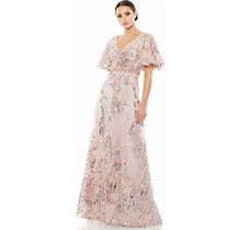 Mac Duggal Floral Embellished Short Sleeve Gown In Rose Pink, Size 6