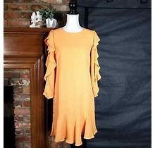 Vince Camuto Orange Cream Ruffle Long Sleeve Sheath Dress Size 4 Flaw