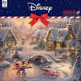 Ceaco - Thomas Kinkade - Mickey And Minnie Sweetheart Holiday - 1000 Piece Jigsaw Puzzle, 12+ Years