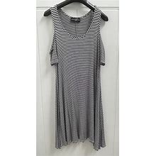 Lexington Avenue Black White Striped Short Sleeve Cold Shoulder Dress Large