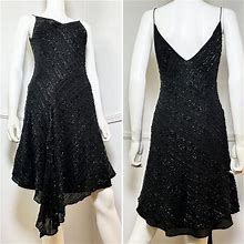 Small 1990'S Vintage Black Beaded Silk Slip Dress
