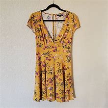 Zaful Dresses | Zaful Mustard Yellow Floral Open Back Sundress | Color: Yellow | Size: M