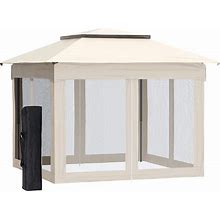 Outsunny 11' X 11' Pop Up Gazebo With Removable Zipper Netting, 2-Tier Soft Top And Storage Bag For Patio, Beige